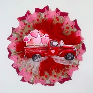 Valentines Day Little Red Truck Wreath